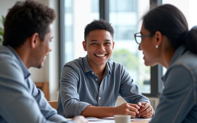 A group of diverse minority entrepreneurs smiling during a workshop or presentation.